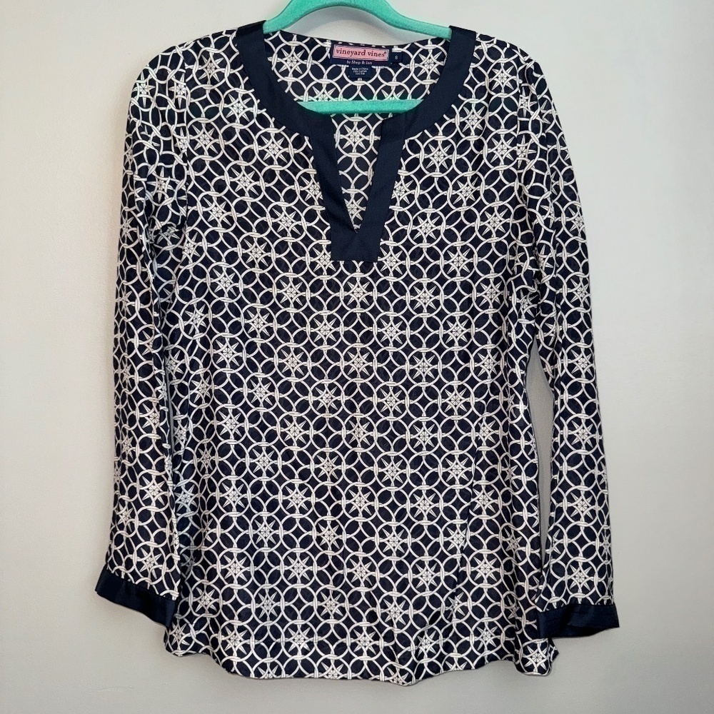 EUC Vineyard Vines Long Sleeve Silk Blend Nautical Summer Tunic Size Small